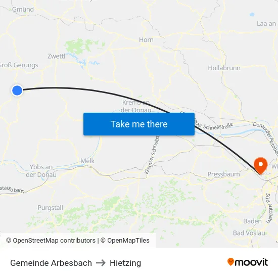 Gemeinde Arbesbach to Hietzing map