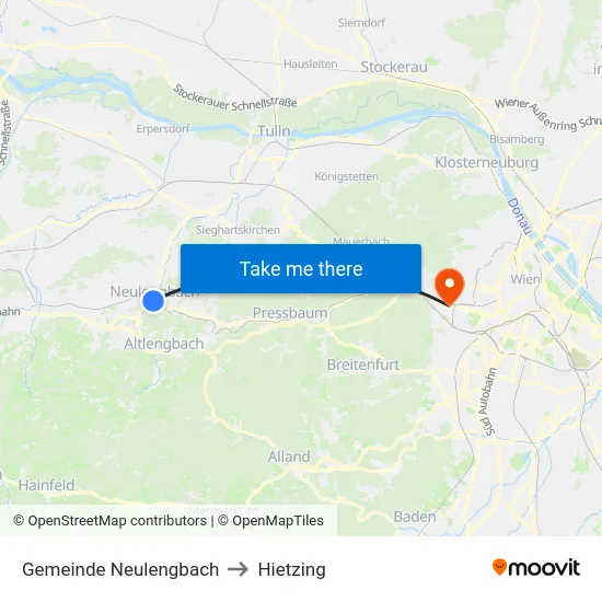 Gemeinde Neulengbach to Hietzing map