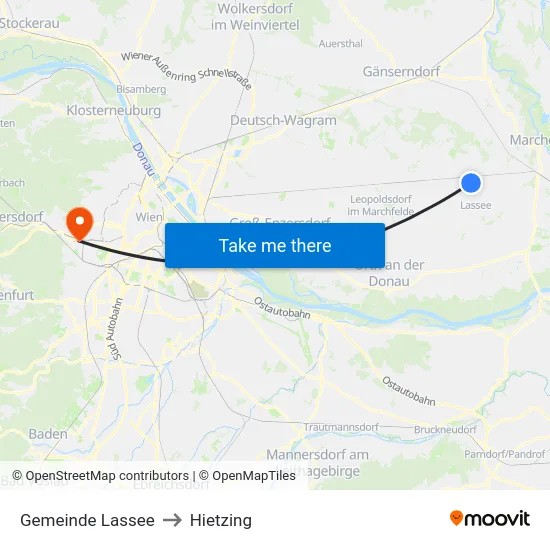 Gemeinde Lassee to Hietzing map
