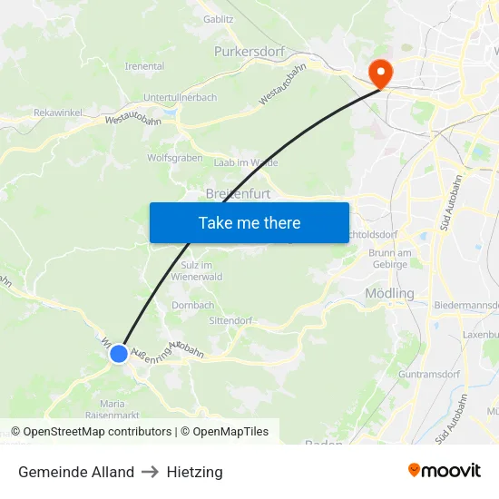 Gemeinde Alland to Hietzing map