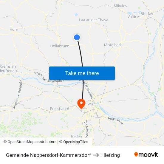 Gemeinde Nappersdorf-Kammersdorf to Hietzing map