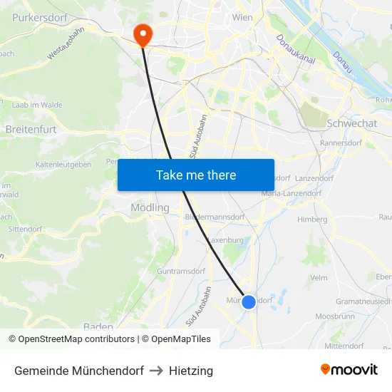 Gemeinde Münchendorf to Hietzing map