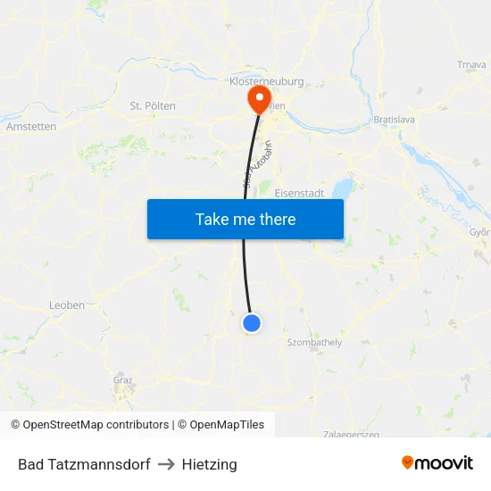 Bad Tatzmannsdorf to Hietzing map