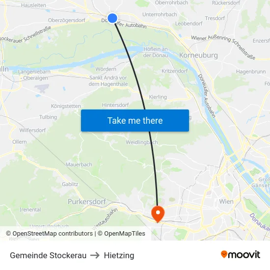 Gemeinde Stockerau to Hietzing map