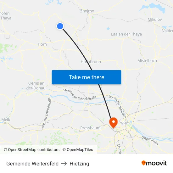 Gemeinde Weitersfeld to Hietzing map