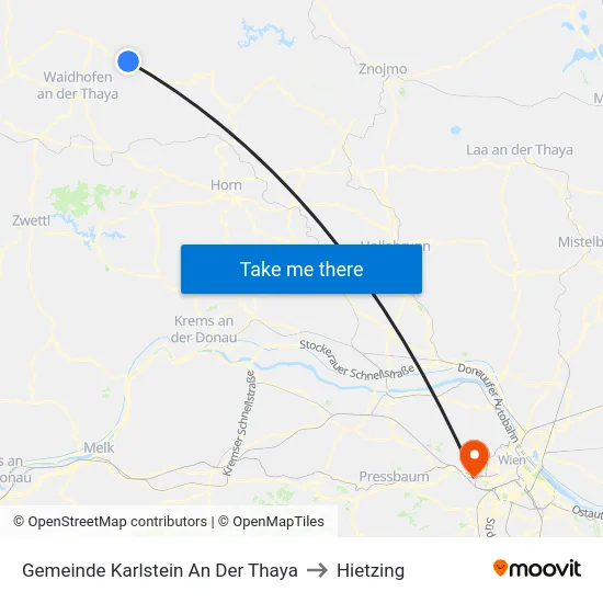 Gemeinde Karlstein An Der Thaya to Hietzing map