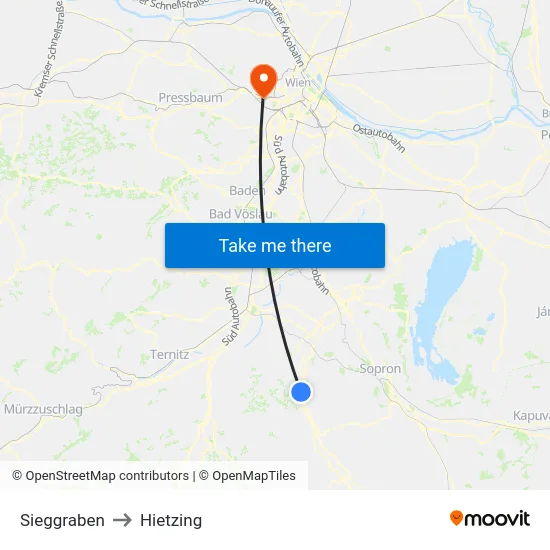 Sieggraben to Hietzing map