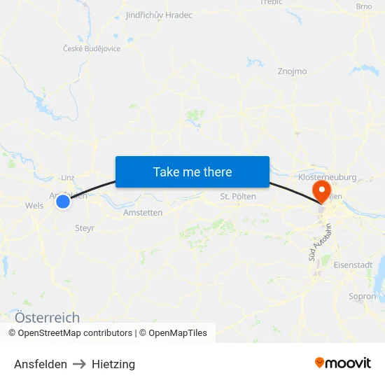 Ansfelden to Hietzing map