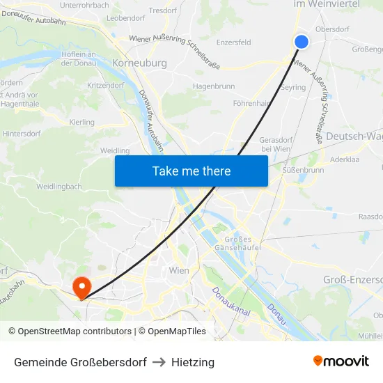 Gemeinde Großebersdorf to Hietzing map