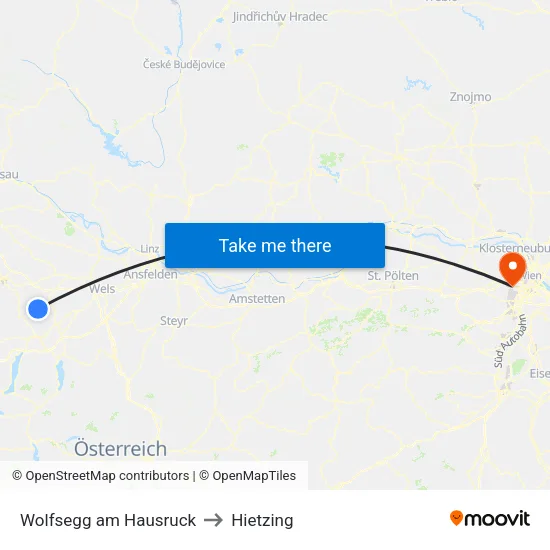 Wolfsegg am Hausruck to Hietzing map