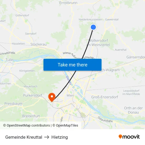 Gemeinde Kreuttal to Hietzing map