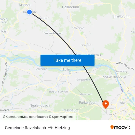 Gemeinde Ravelsbach to Hietzing map