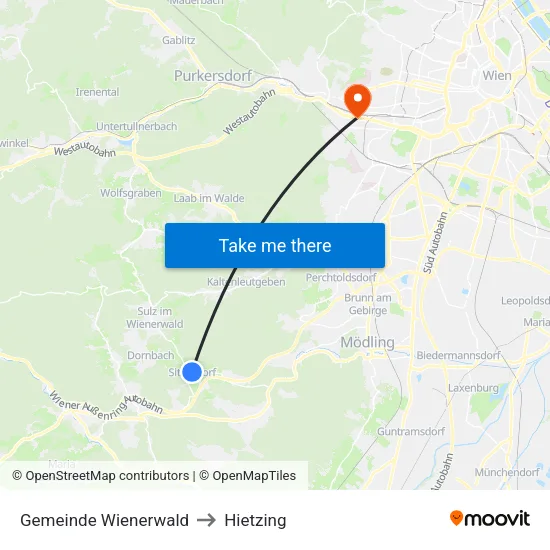 Gemeinde Wienerwald to Hietzing map