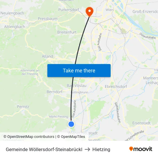 Gemeinde Wöllersdorf-Steinabrückl to Hietzing map