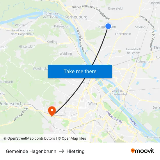 Gemeinde Hagenbrunn to Hietzing map
