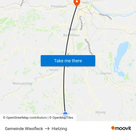 Gemeinde Wiesfleck to Hietzing map