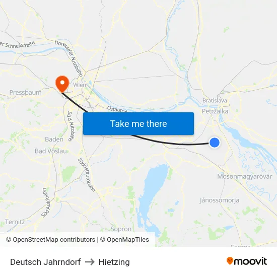 Deutsch Jahrndorf to Hietzing map