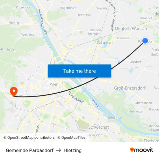 Gemeinde Parbasdorf to Hietzing map