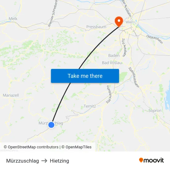 Mürzzuschlag to Hietzing map
