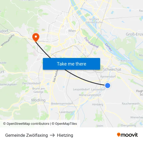 Gemeinde Zwölfaxing to Hietzing map