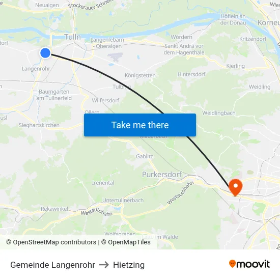 Gemeinde Langenrohr to Hietzing map