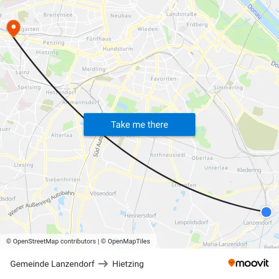 Gemeinde Lanzendorf to Hietzing map