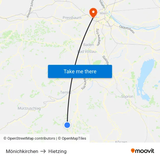 Mönichkirchen to Hietzing map