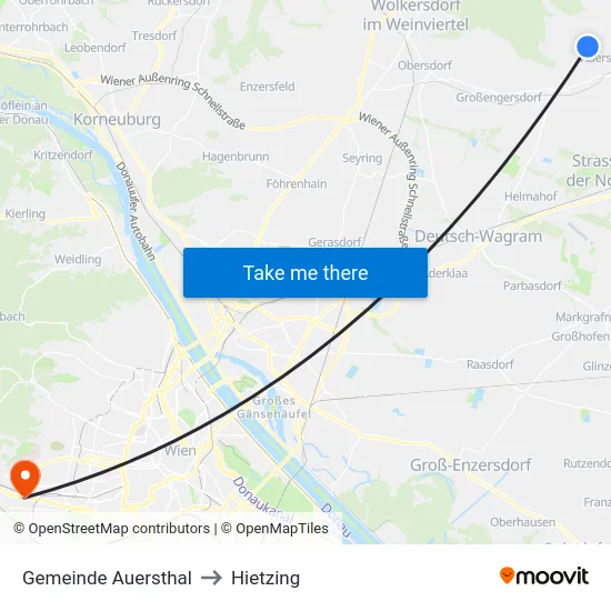 Gemeinde Auersthal to Hietzing map