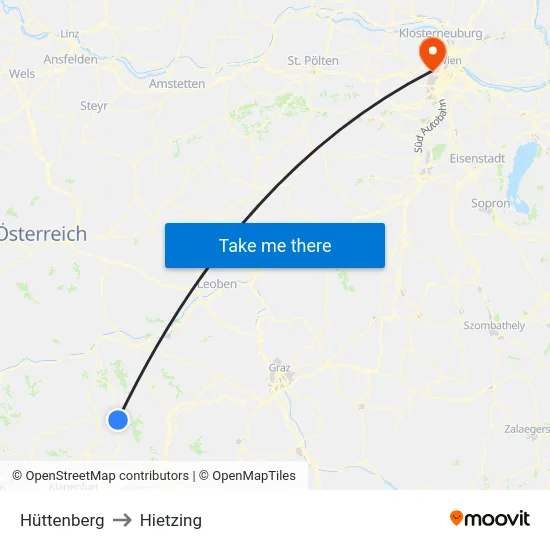 Hüttenberg to Hietzing map