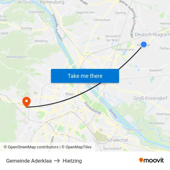 Gemeinde Aderklaa to Hietzing map