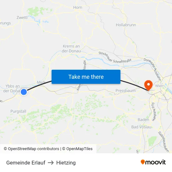 Gemeinde Erlauf to Hietzing map