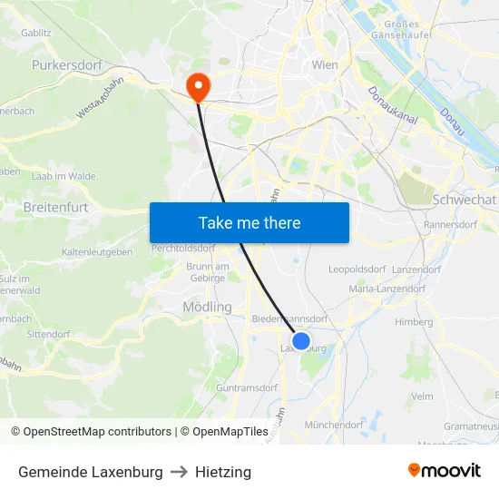 Gemeinde Laxenburg to Hietzing map