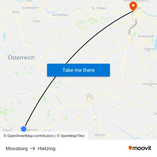 Moosburg to Hietzing map