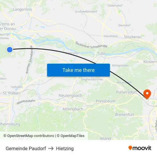 Gemeinde Paudorf to Hietzing map