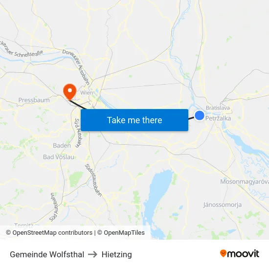 Gemeinde Wolfsthal to Hietzing map