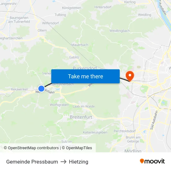 Gemeinde Pressbaum to Hietzing map