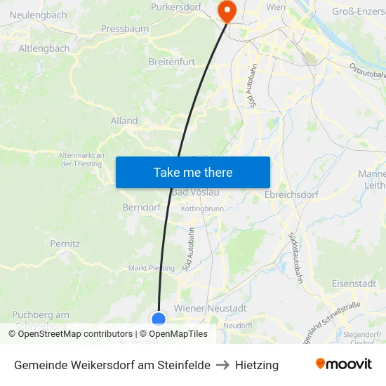 Gemeinde Weikersdorf am Steinfelde to Hietzing map
