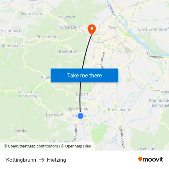 Kottingbrunn to Hietzing map