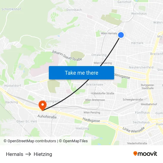 Hernals to Hietzing map
