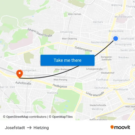 Josefstadt to Hietzing map