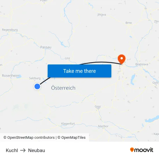Kuchl to Neubau map