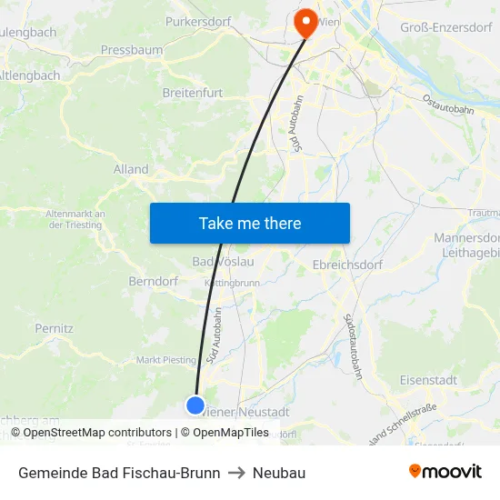 Gemeinde Bad Fischau-Brunn to Neubau map