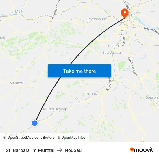St. Barbara Im Mürztal to Neubau map