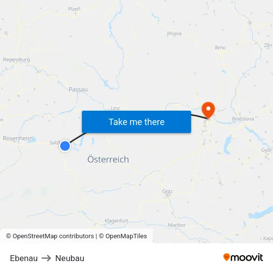 Ebenau to Neubau map