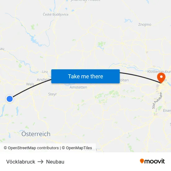 Vöcklabruck to Neubau map