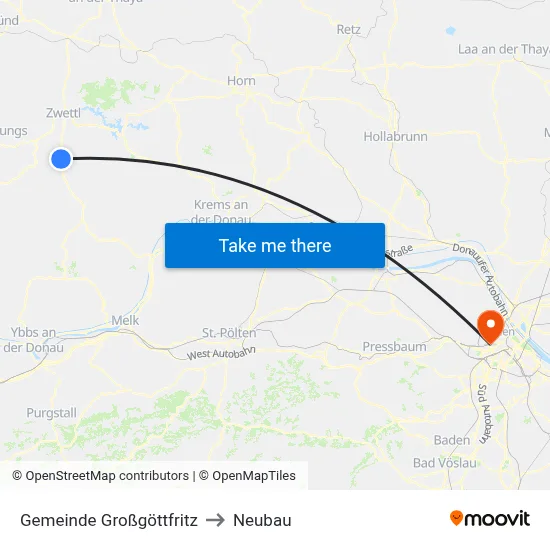 Gemeinde Großgöttfritz to Neubau map