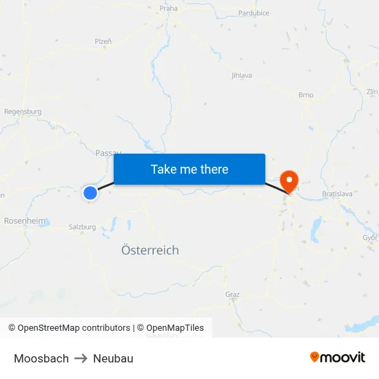 Moosbach to Neubau map