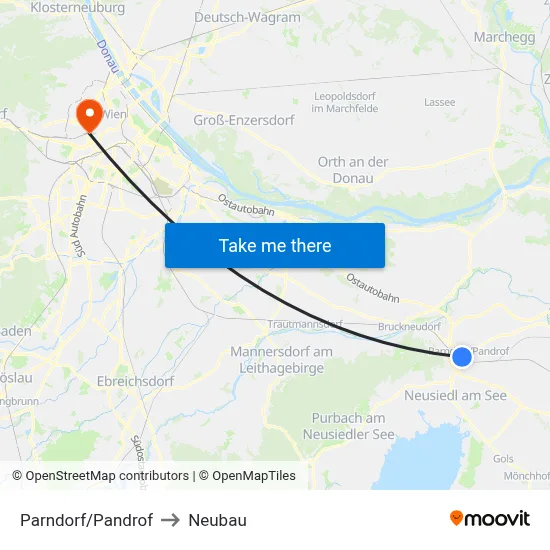 Parndorf/Pandrof to Neubau map