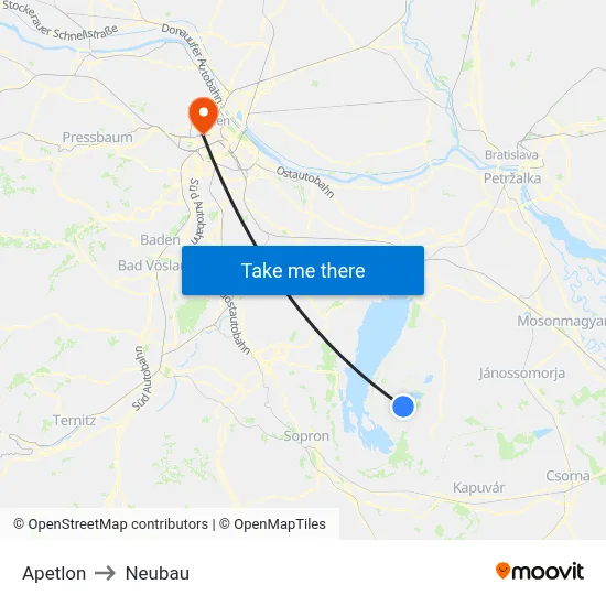 Apetlon to Neubau map