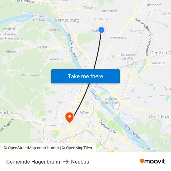 Gemeinde Hagenbrunn to Neubau map